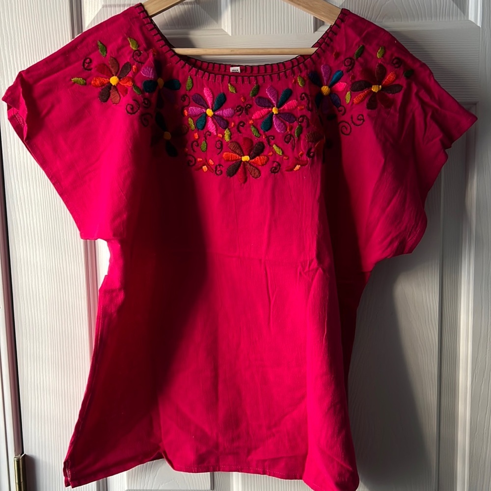 Pink floral embroidered shirt medium